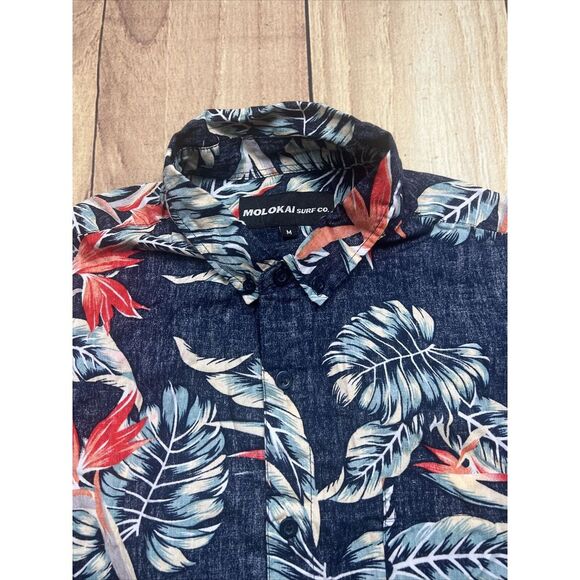 Molokai Surf Co Men's Size Medium Hawaiian Print Short Sleeve Shirt  Button Down - Picture 3 of 5